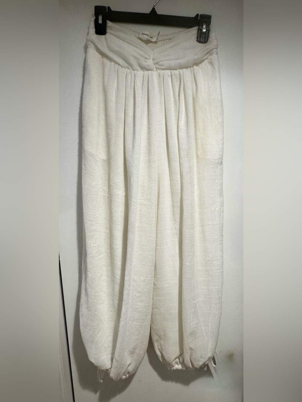 Lined White Textured Harem Balloon Pants Size S